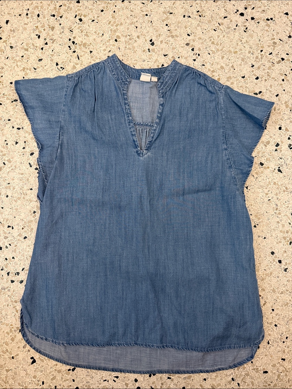 GAP Blue Chambray Split-Neck Short Sleeve Tunic